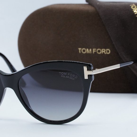 Tom Ford Kira FT0821 01D Cat Eye Sunglasses - Black/Gold/Polarized Smoke main image 8